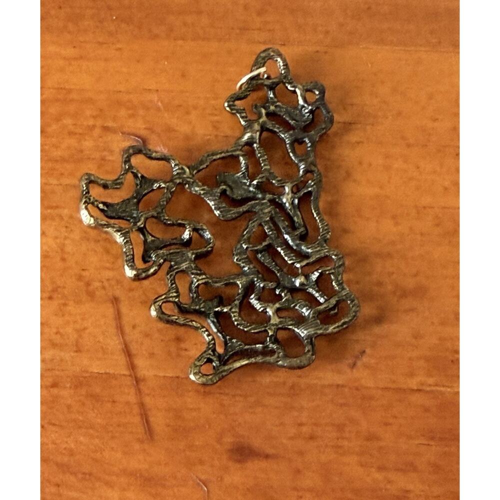 Vintage Brutalist Abstract Pendant Brooch Brass Bronze Modernist 1960s 1970s - Picture 6 of 6